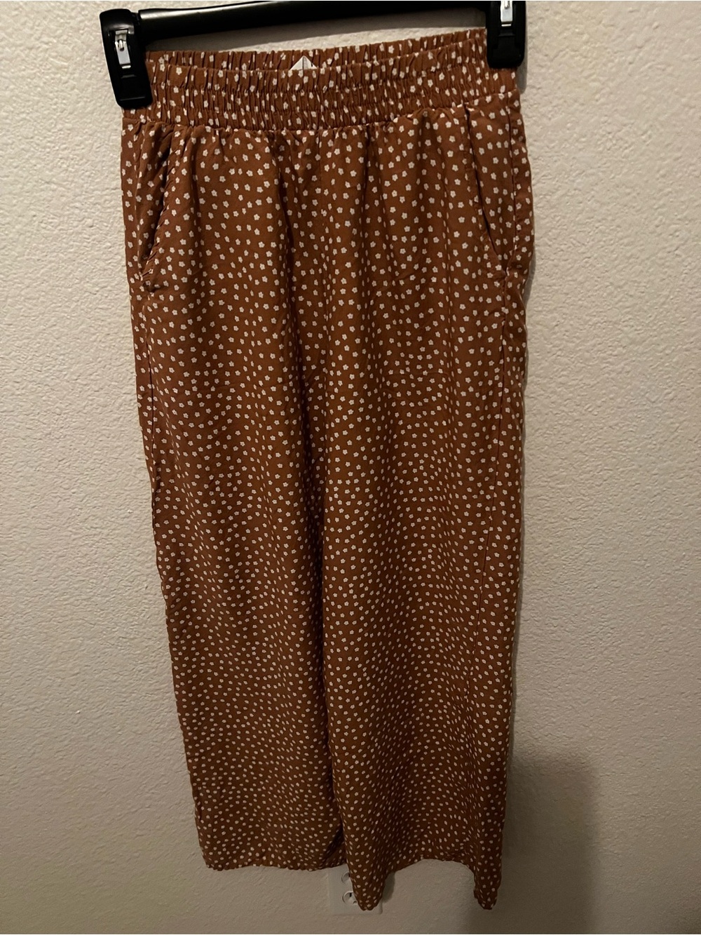 H&M Brown Flower Print Elastic Waist Wide Leg pant